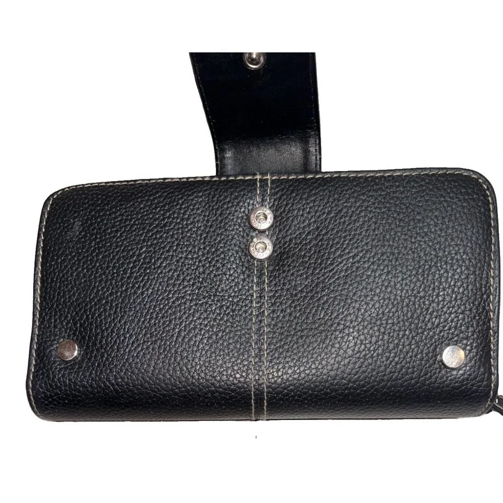 Buxton Westcott Women's Black Leather Organizer Clutch Wallet Zip Around Tab